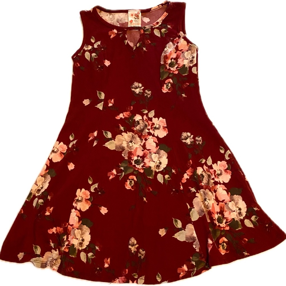 Lily Bleu Girls Dress Burgundy Floral Sleeveless Tank Size 8
